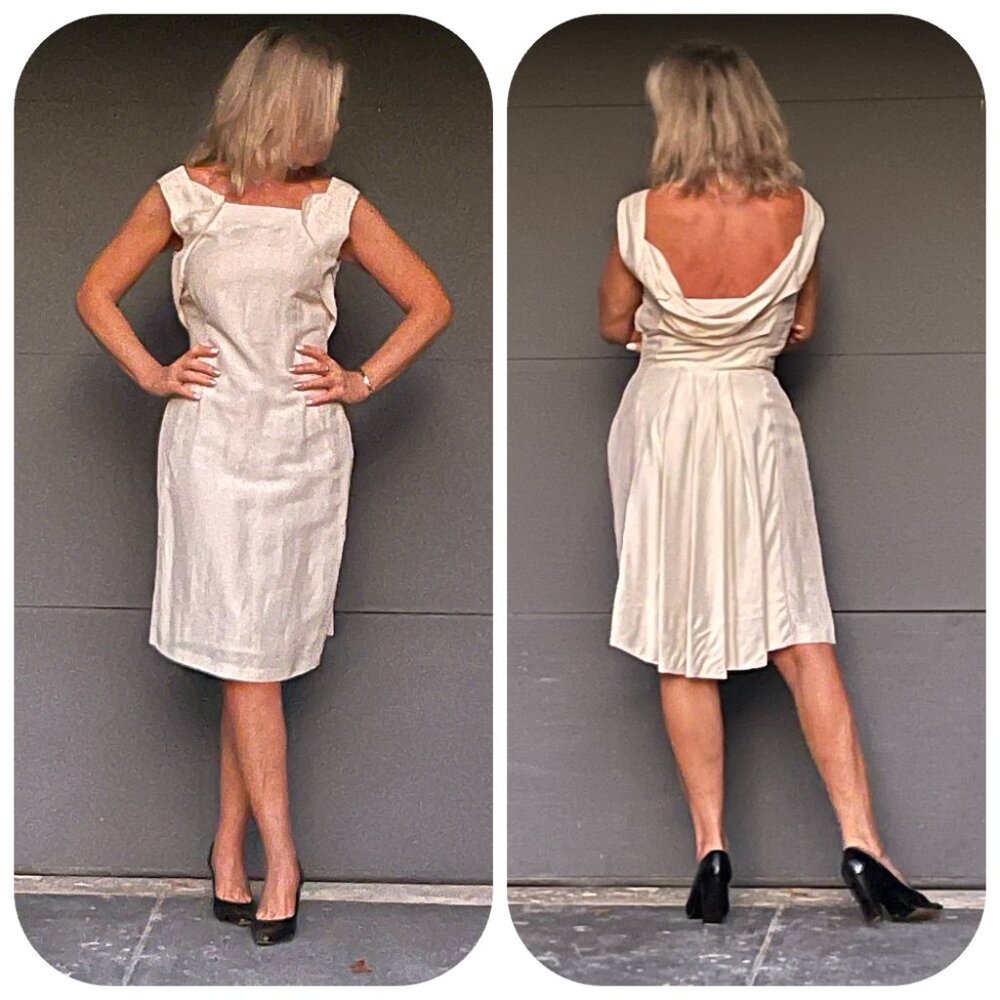 Antonio Berardi made in Italy Linen Silk blend Cowel back sleeveless cream dress - Picture 3 of 15
